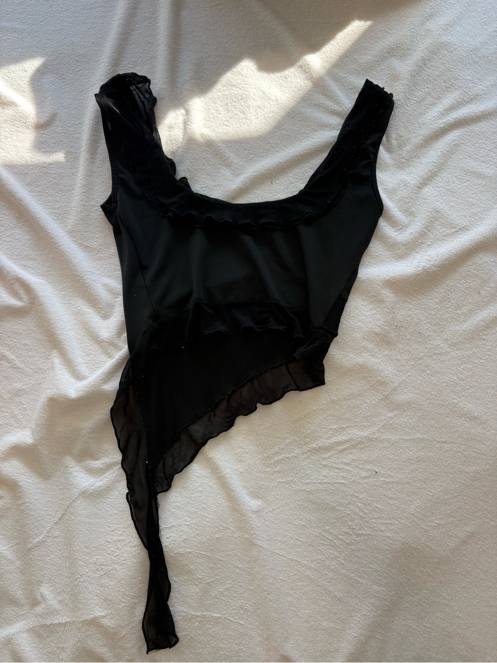 Amazon Black Ruffle-Trim Crop Tank - Picture 2 of 2
